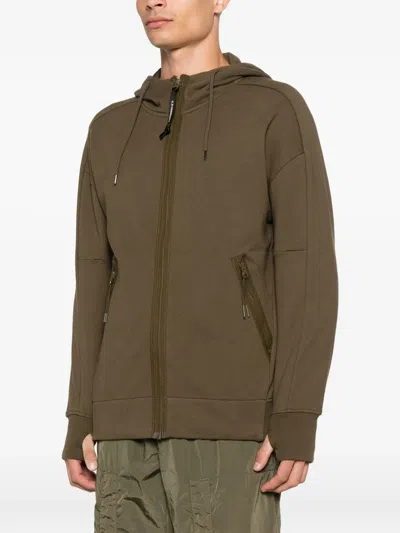 C.p. Company Cp Company Sweatshirts Hooded Open In Diagonal Raised Fleece In Brown