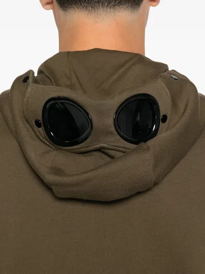 C.p. Company Cp Company Sweatshirts Hooded Open In Diagonal Raised Fleece In Brown