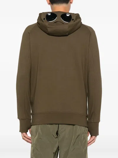 C.p. Company Cp Company Sweatshirts Hooded Open In Diagonal Raised Fleece In Brown