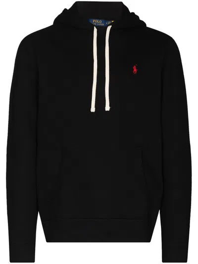 Polo Ralph Lauren Slouchy Black Cotton Blend Hoodie With Embroidered Logo In Black