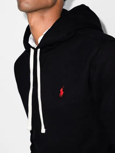 Polo Ralph Lauren Slouchy Black Cotton Blend Hoodie With Embroidered Logo In Black