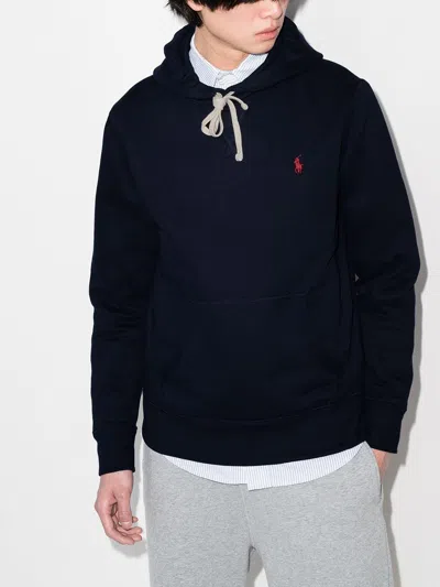 Polo Ralph Lauren Slouchy Black Cotton Blend Hoodie With Embroidered Logo In Black