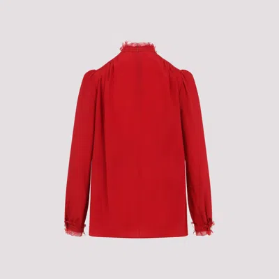 Valentino Lace-insert Silk Blouse In Red