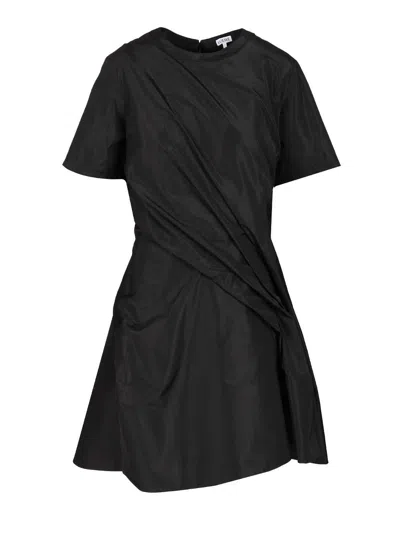Loewe Mini Dress In Luxurious Polyester-silk Blend In Black