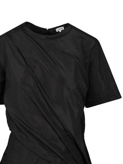 Loewe Mini Dress In Luxurious Polyester-silk Blend In Black