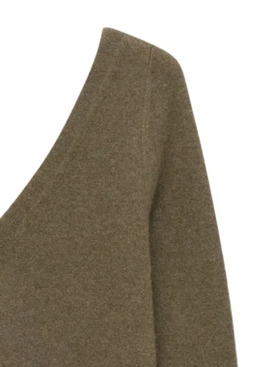 Saint Laurent Luxurious Cashmere V-neck Sweater With Ribbed Trims In Green