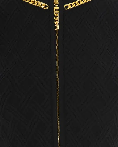 Elisabetta Franchi Diamond Knit Cardigan With Black Jewel Detail In Black