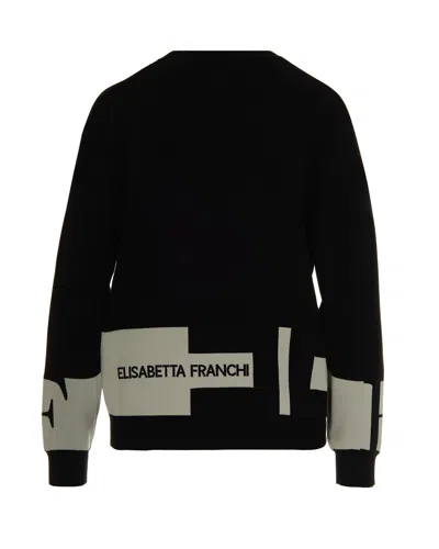 Elisabetta Franchi Maglia In Viscosa Con Bande Lucide Nero/milk In Black