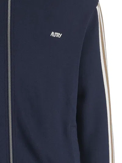 Autry Embroidered High Neck Jacket With Ribbed Cuffs In Blue
