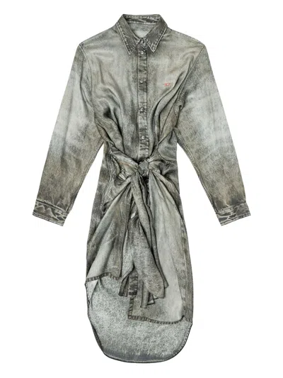 Diesel Wrap Dress In Denim-look Viscose In Gray