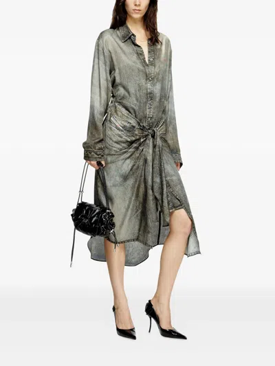 Diesel Wrap Dress In Denim-look Viscose In Gray