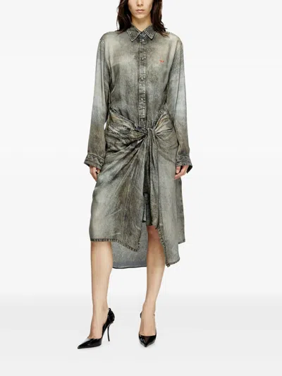 Diesel Wrap Dress In Denim-look Viscose In Gray