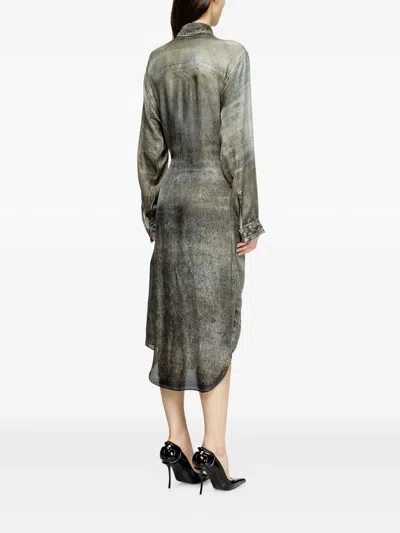 Diesel Wrap Dress In Denim-look Viscose In Gray