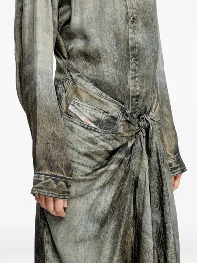 Diesel Wrap Dress In Denim-look Viscose In Gray