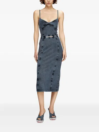 Diesel Knee Length Dress Belt Detail In Blue
