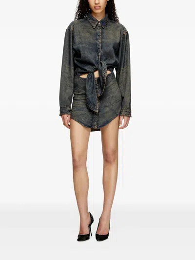 Diesel Denim-inspired Mini Dress With Button-down Front In Blue