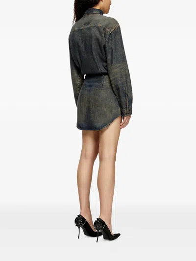 Diesel Denim-inspired Mini Dress With Button-down Front In Blue