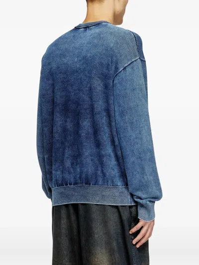 Diesel Phoenix Graphic Crewneck Sweater With Washed Effect In Blue