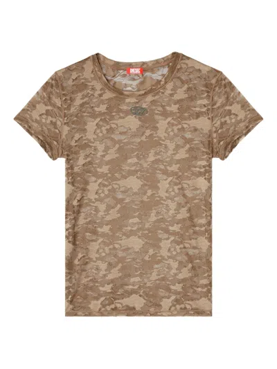 Diesel Camouflage Print T-shirt In Brown