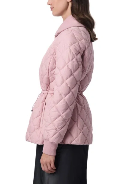 Bernardo Drawcord Waist Quilted Puffer Coat In Pink