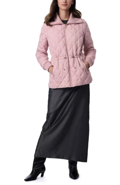 Bernardo Drawcord Waist Quilted Puffer Coat In Pink