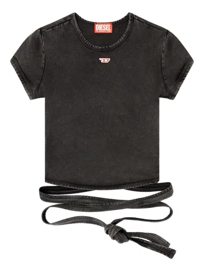Diesel Womens 02a T-bunny-tail Wrap-around Cotton-jersey T-shirt In Black