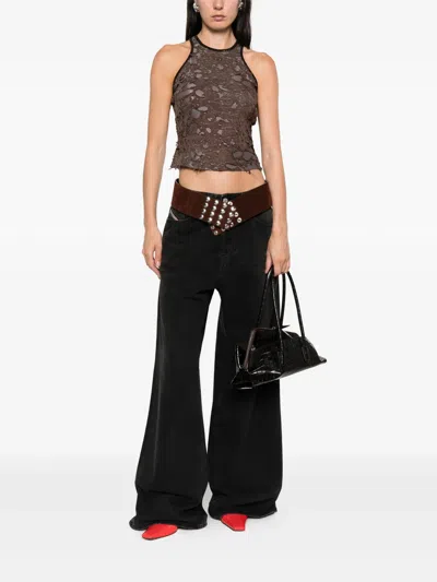 Diesel Logo Embroidered Distressed Sleeveless Top In Brown