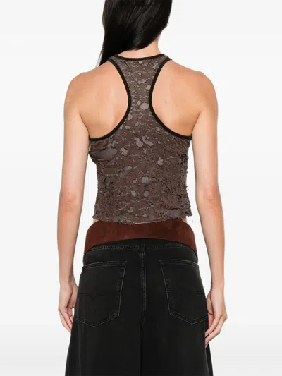 Diesel Logo Embroidered Distressed Sleeveless Top In Brown