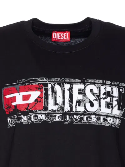 Diesel Men Crew-neck T-shirt With Print In Black