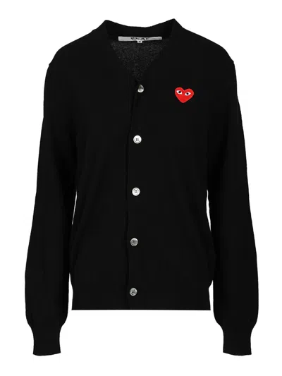 Comme Des Garçons Play Round-neck Cardigan Red Emmblem In Black