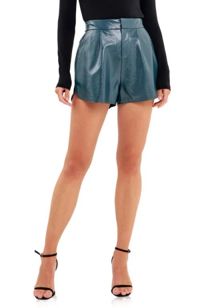 Grey Lab Shiny Faux Leather Shorts In Blue