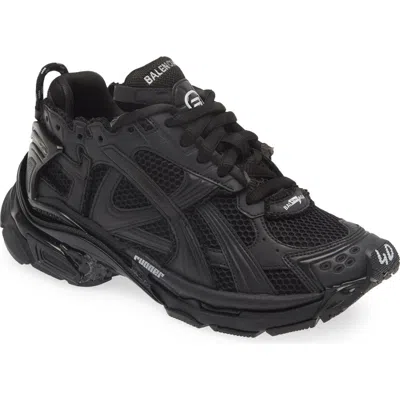 Balenciaga Men Runner Mesh And Leather Sneakers In Black