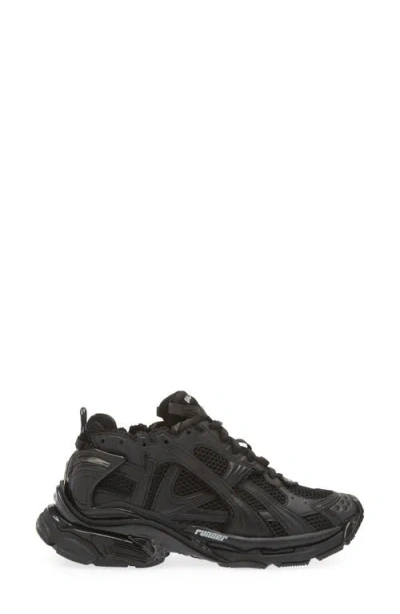 Balenciaga Men Runner Mesh And Leather Sneakers In Black