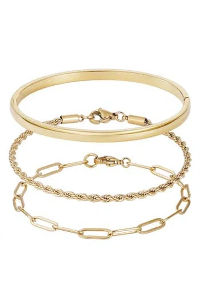 Adornia Tarnish Resistant 18k Gold Plated Cuff And Chain Bracelet Set In Gold