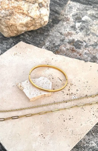 Adornia Tarnish Resistant 18k Gold Plated Cuff And Chain Bracelet Set In Gold