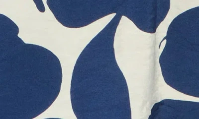 Renee C Floral Puff Sleeve Stretch Cotton Top In Blue