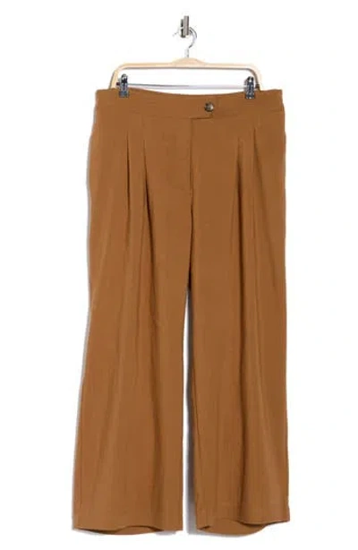 T Tahari Pleated Front Wide Leg Pants In Brown