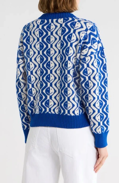 Mother Happy Face Stripe Crew Sweater In Blue