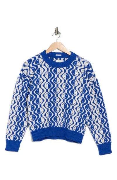Mother Happy Face Stripe Crew Sweater In Blue