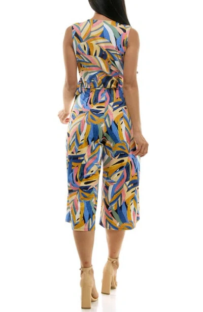 Nina Leonard Surplice Culotte Crop Jumpsuit In Multi
