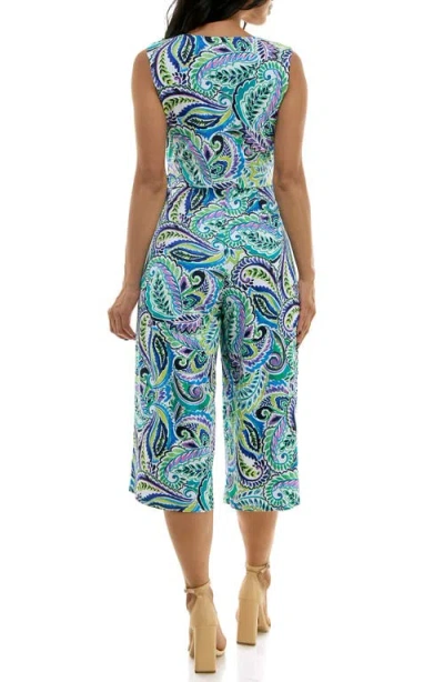 Nina Leonard Surplice Culotte Crop Jumpsuit In Multi