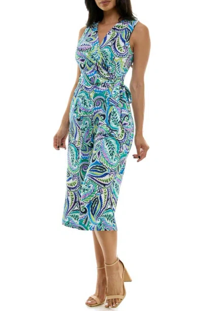 Nina Leonard Surplice Culotte Crop Jumpsuit In Multi