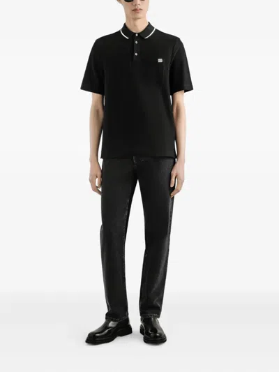 Dolce & Gabbana Polo Shirt In Piqué De Coton In Black
