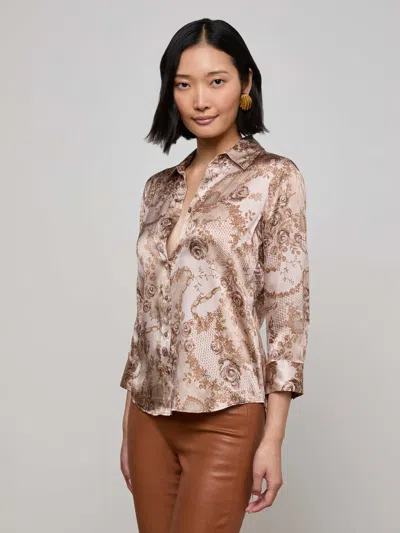 L Agence Dani Silk Blouse In Brown