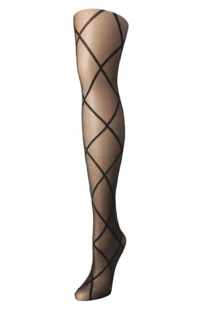 Memoi Women's Diamond Patterned Fashion Sheer Tights Me-107 In Black