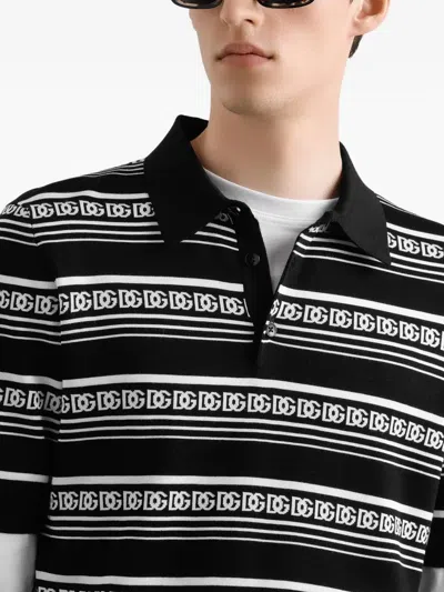 Dolce & Gabbana Knitted Polo Shirt With Short Sleeves In Black