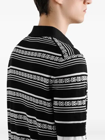 Dolce & Gabbana Knitted Polo Shirt With Short Sleeves In Black