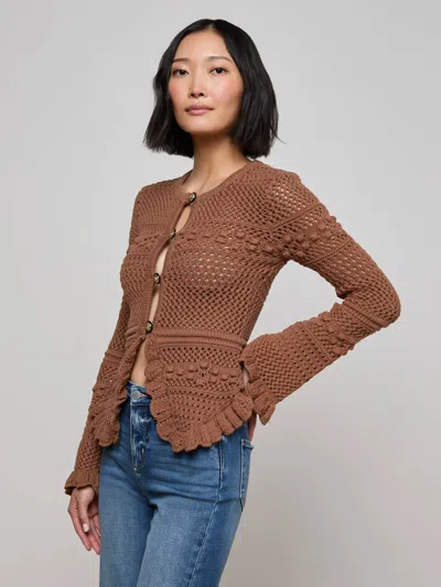 L Agence Kiva Knit Cardigan In Brown