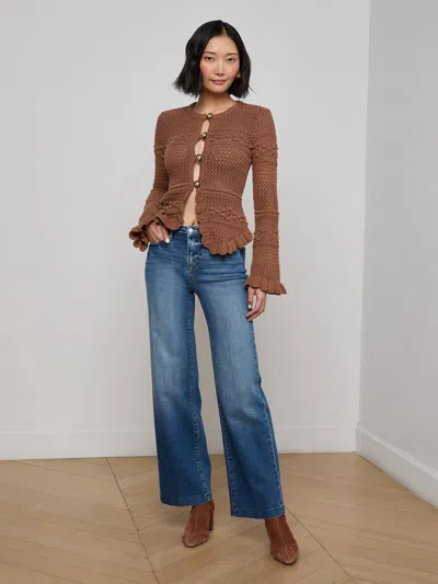 L Agence Kiva Knit Cardigan In Brown