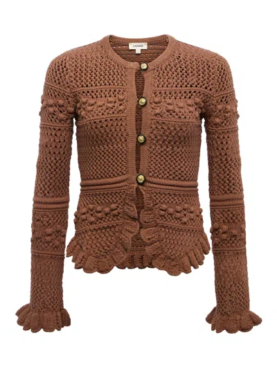 L Agence Kiva Knit Cardigan In Brown